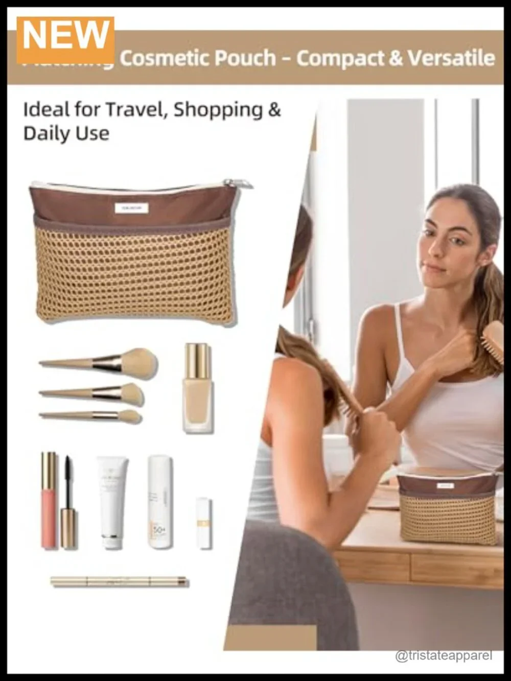 2-in-1 Packable Mesh Beach Tote with Multiple Pockets, Foldable Travel Bag